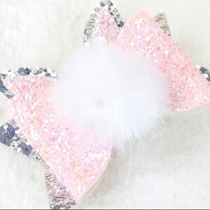 Bunny Hair Clip girls pink glitter Easter bow